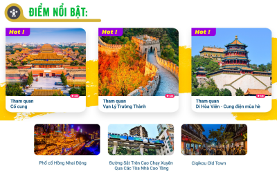 TOUR TRUNG QUỐC NO SHOP: TRÙNG KHÁNH - BẮC KINH - CỐ CUNG - VẠN LÝ TRƯỜNG THÀNH (7 Ngày 6 Đêm)